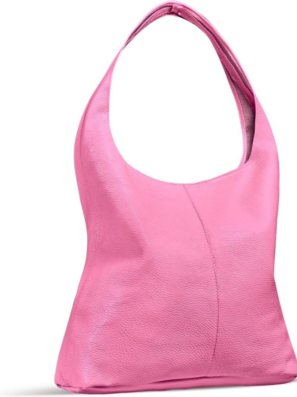 Soft Pink Genuine Leather Hobo Bag | Large Slouchy Shoulder Tote with Zipper